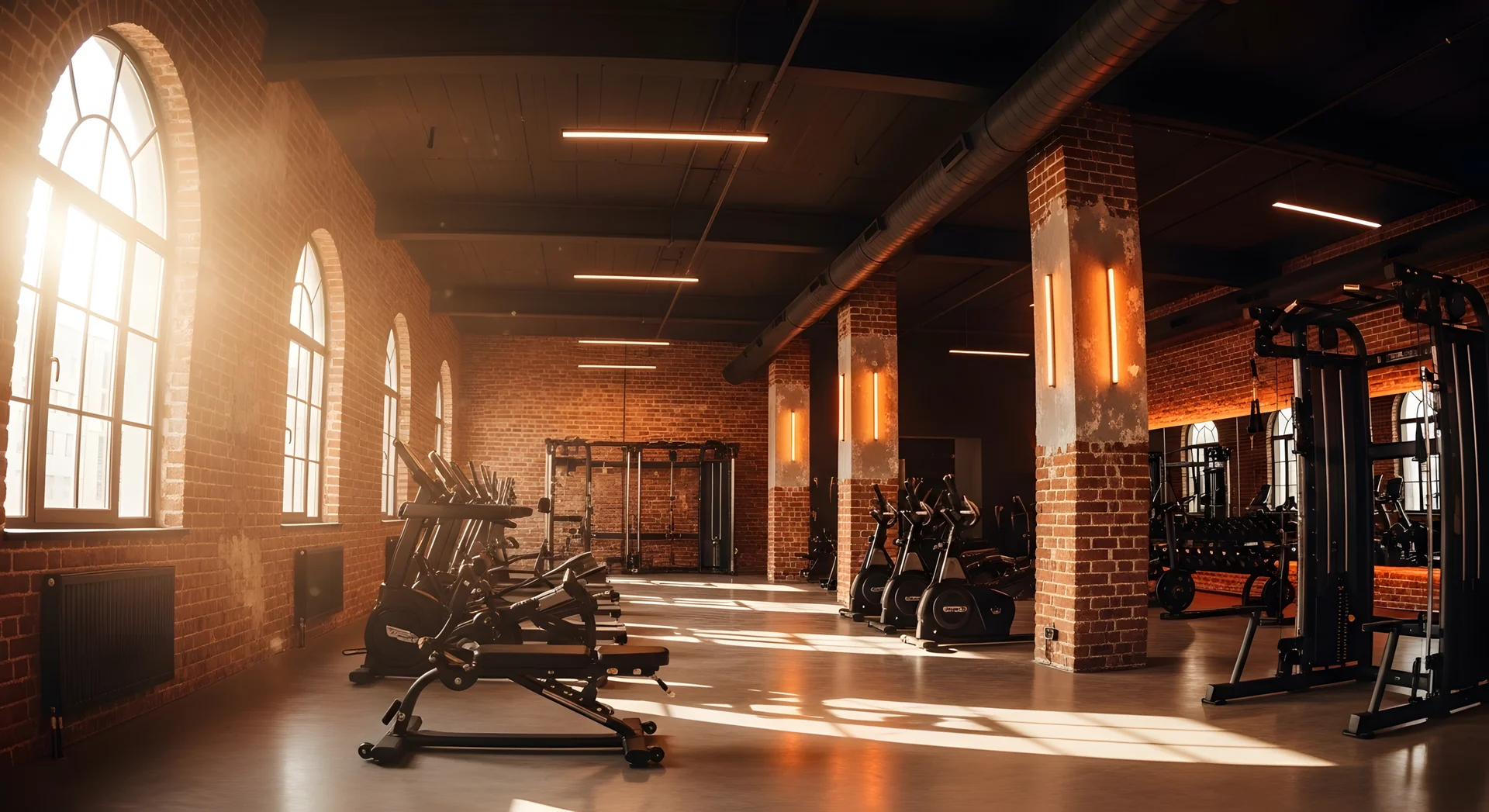 Wnętrze siłowni Fusion Pulse Gym w stylu loft
